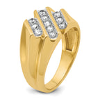 14k Mens Polished Satin and Grooved Ring Mounting, Mounting Only - Sophia Jewelers
