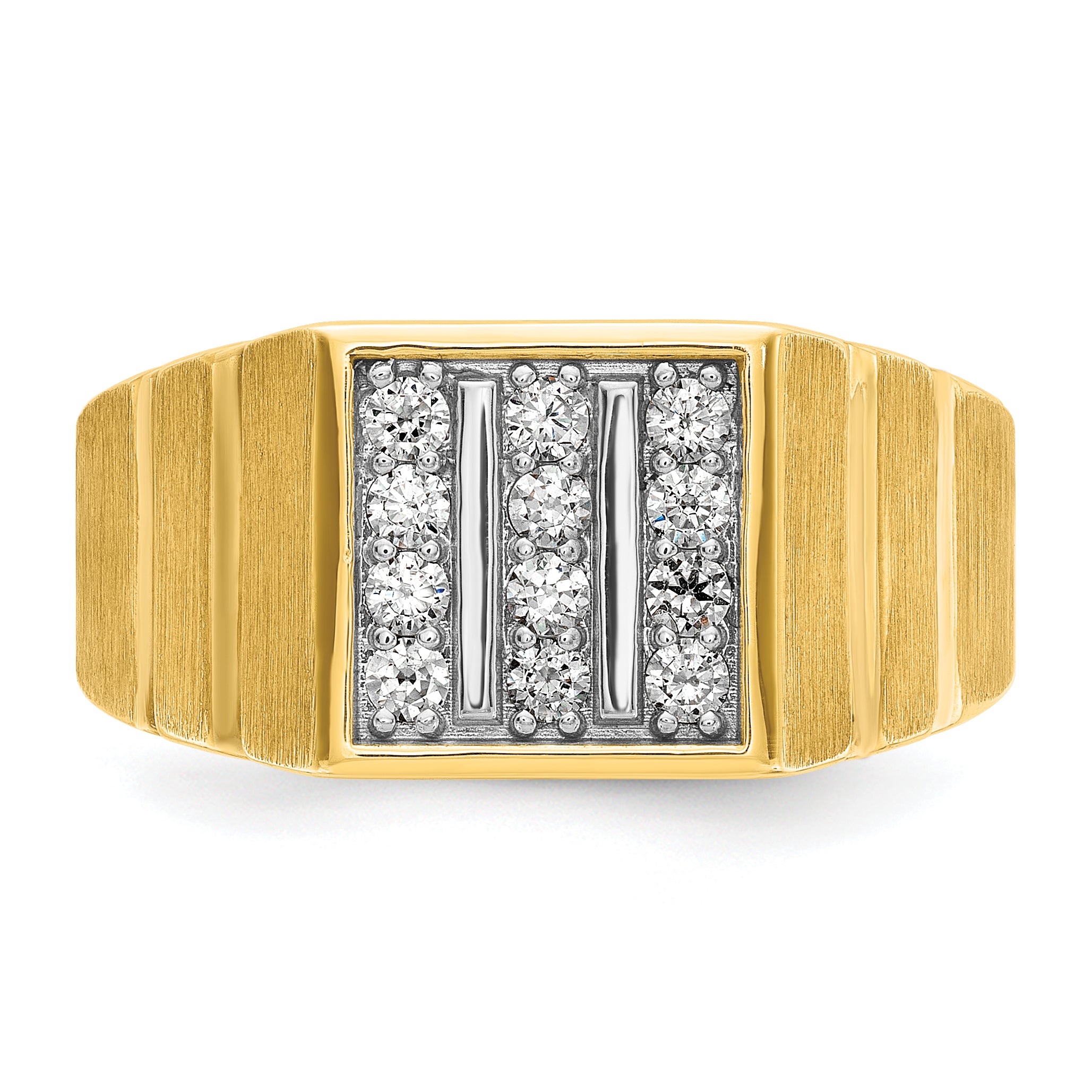 14k with White Rhodium 1/3 carat Lab Grown Diamond VS/SI+ G+ Polished Satin and Grooved Three Row Me - Sophia Jewelers