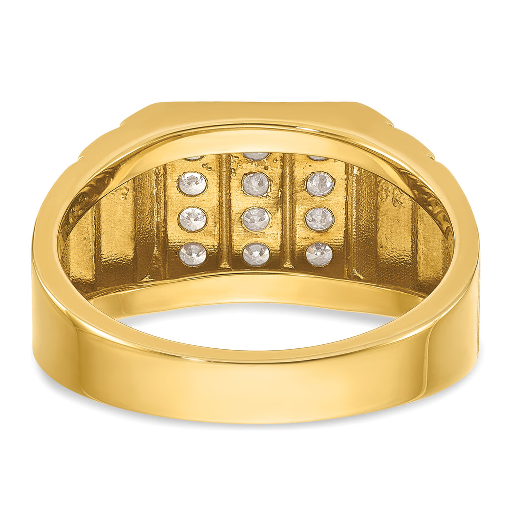 14k Mens Polished Satin and Grooved 3-Row Ring Mounting, Mounting Only - Sophia Jewelers