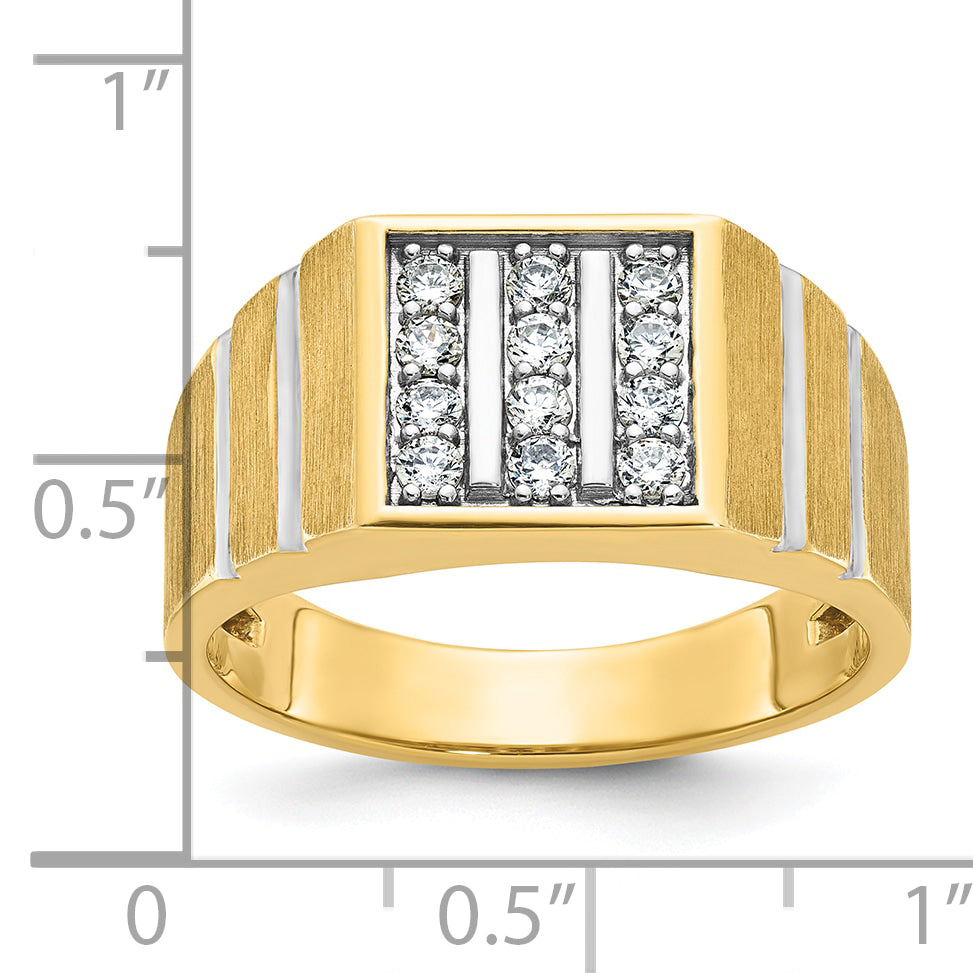 14k Mens Polished Satin and Grooved 3-Row Ring Mounting, Mounting Only - Sophia Jewelers