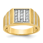 14k Mens Polished Satin and Grooved 3-Row Ring Mounting, Mounting Only - Sophia Jewelers