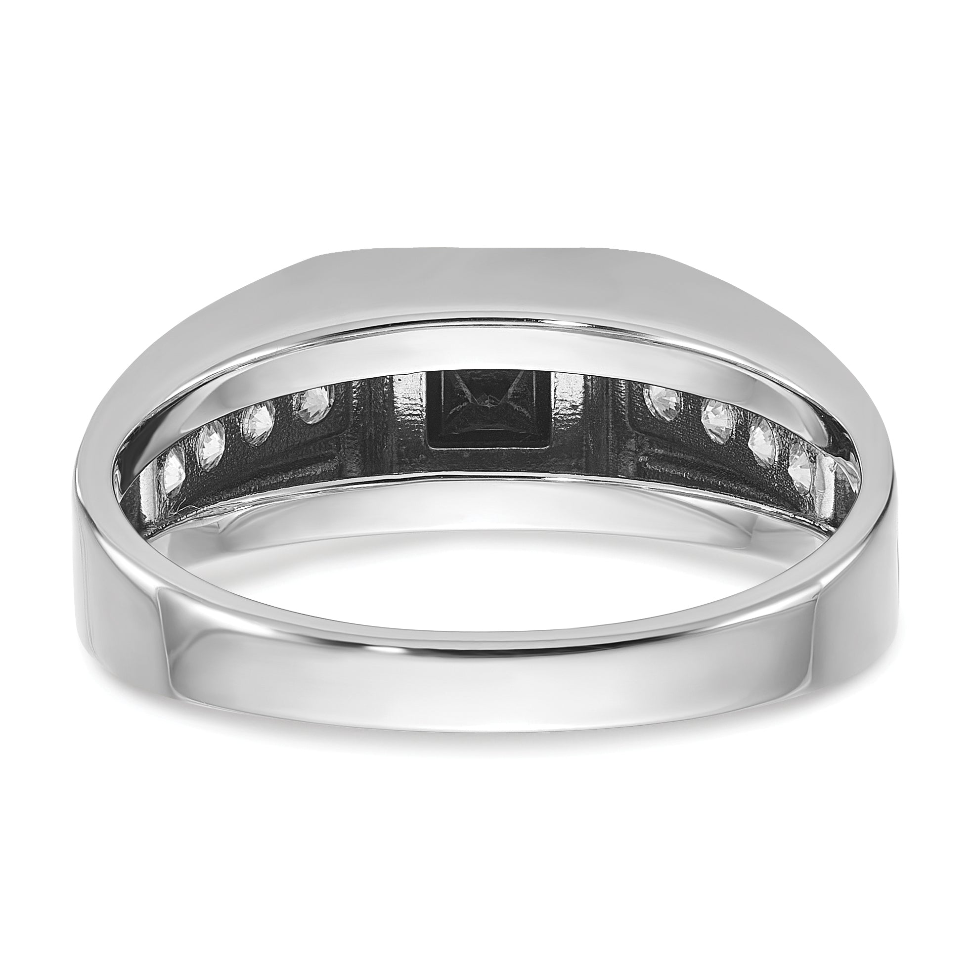 14k White Gold with Black Rhodium Satin 7/8 carat Black and White Diamond Complete Mens Ring - Sophia Jewelers