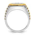 14k Two-tone Men's Polished Satin and Ribbed 1 1/8 Carat A Quality Diamond Round Cluster Ring