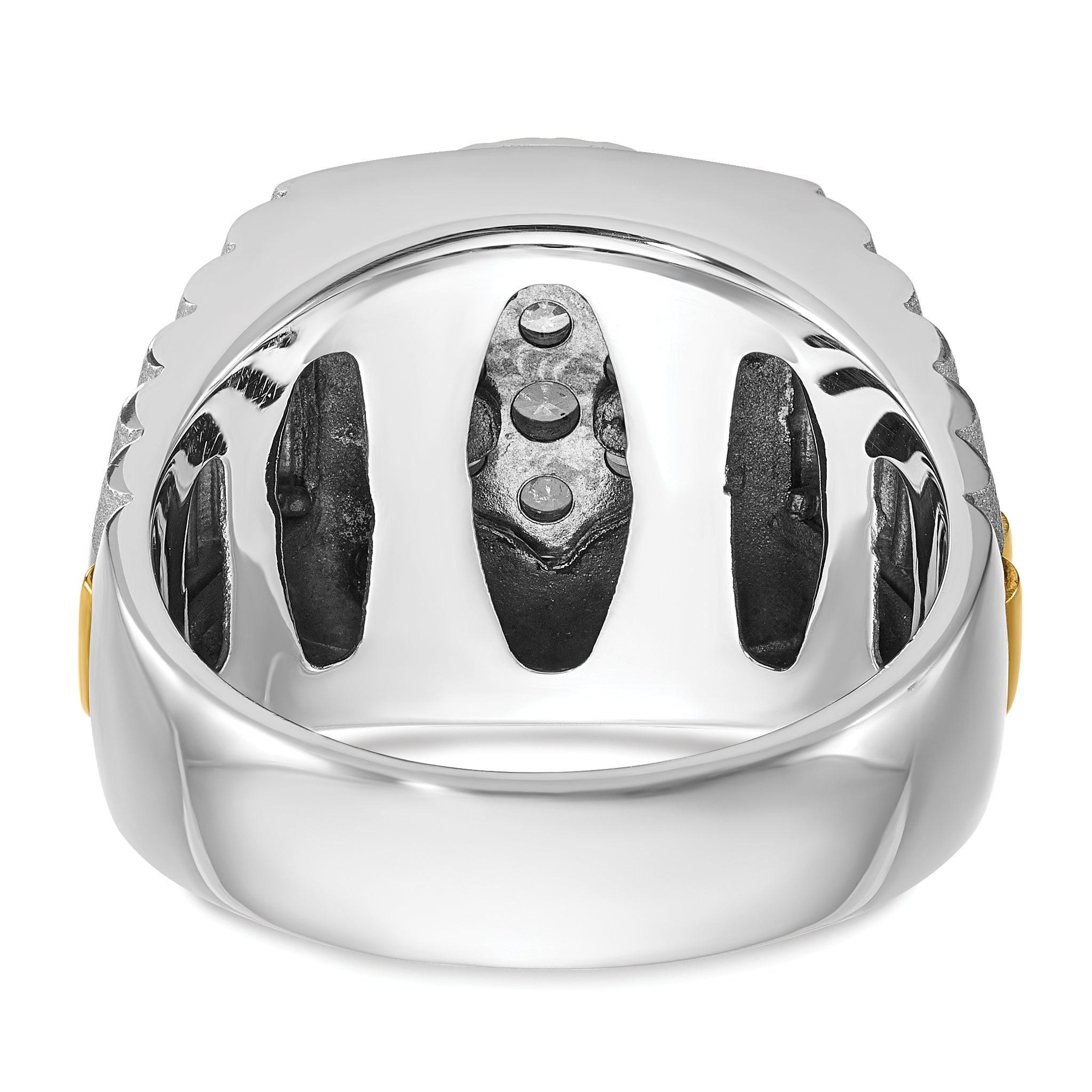 14k Two-tone Men's Polished Satin and Ribbed 1 1/8 Carat A Quality Diamond Round Cluster Ring