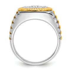 14k Two-Tone 1 1/6 carat Lab Grown Diamond VS/SI+ G+ Complete Ribbed Men's Cluster Ring