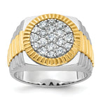 14k Two-Tone 1 1/6 carat Lab Grown Diamond VS/SI+ G+ Complete Ribbed Men's Cluster Ring