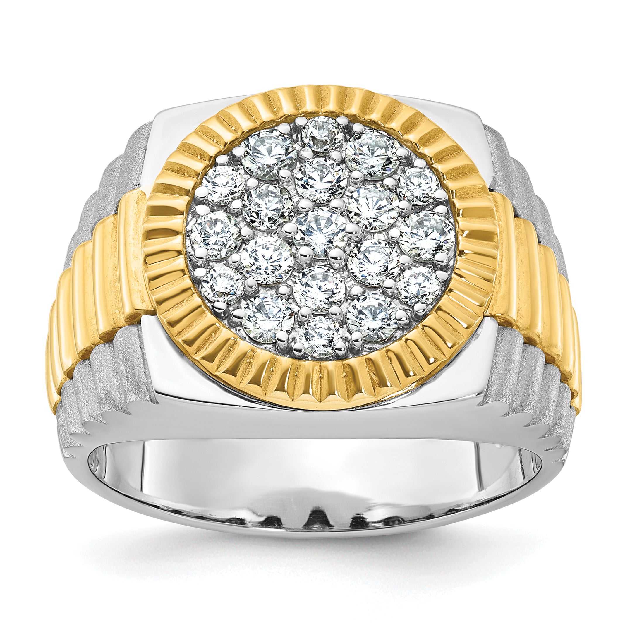 14k Two-Tone 1 1/6 carat Lab Grown Diamond VS/SI+ G+ Complete Ribbed Men's Cluster Ring