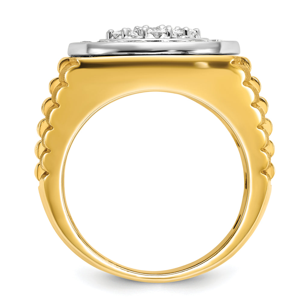 14k Two-tone Mens Polished Satin and Ribbed 2 Carat AA Diamond Round Cluster Halo Ring - Sophia Jewelers