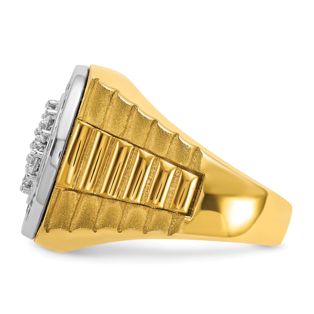 14k Two-tone Mens Polished Satin and Ribbed Round Cluster Halo Ring Mounting, Mounting Only - Sophia Jewelers