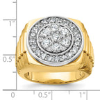 14k Two-tone Mens Polished Satin and Ribbed 2 Carat AA Diamond Round Cluster Halo Ring - Sophia Jewelers