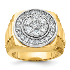 14k Two-tone Men's Polished Satin and Ribbed 2 Carat Lab Grown Diamond Round Cluster Ring - Sophia Jewelers