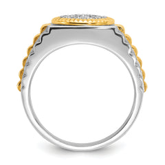 14k Two-tone Men's Polished Satin and Ribbed 1/2 Carat A Quality Diamond Round Cluster Ring