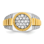 14k Two-tone Men's Polished Satin and Ribbed 1/2 Carat A Quality Diamond Round Cluster Ring