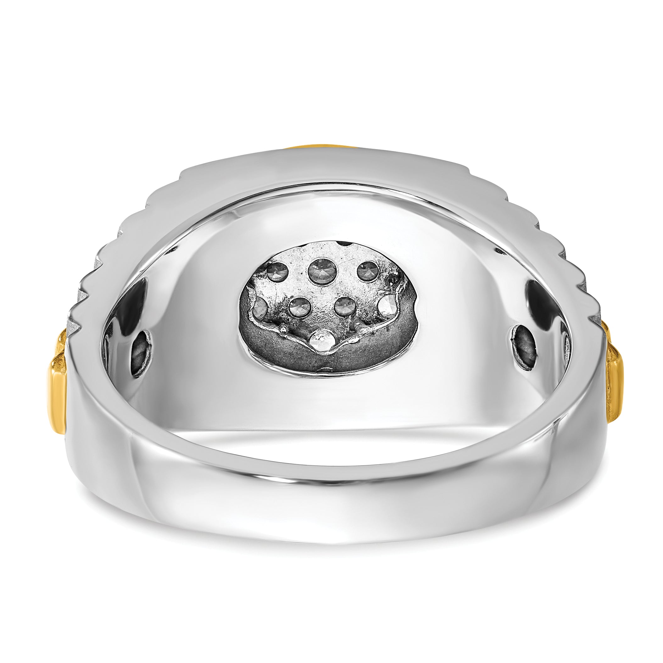 14k Two-tone Men's Polished Satin and Ribbed 1/2 Carat A Quality Diamond Round Cluster Ring