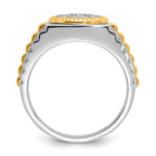 14k Two-tone Men's Polished Satin and Ribbed Round Cluster Ring Mounting, Mounting Only - Sophia Jewelers