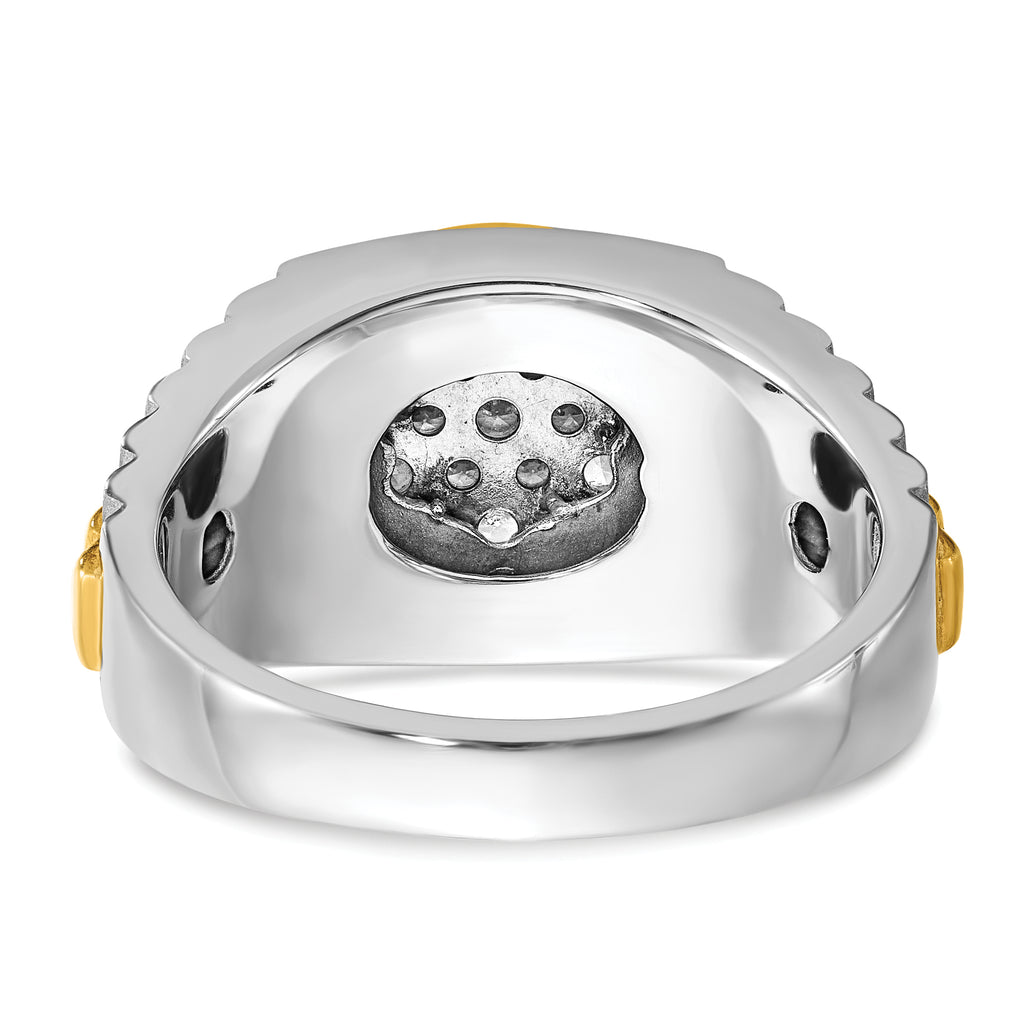 14k Two-tone Men's Polished Satin and Ribbed 1/2 Carat AA Quality Diamond Round Cluster Ring - Sophia Jewelers