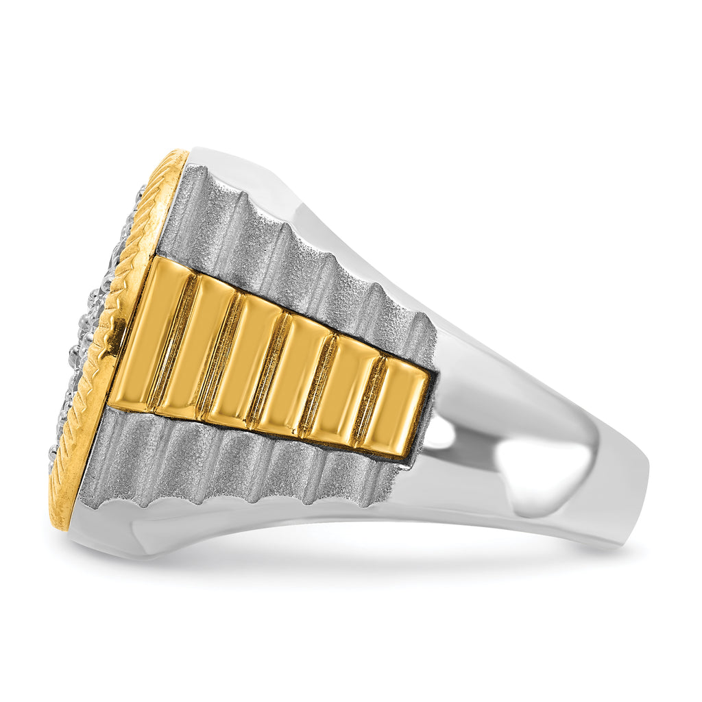 14k Two-tone Men's Polished Satin and Ribbed 2 1/8 Carat AA Quality Diamond Round Cluster Ring - Sophia Jewelers