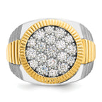 14k Two-tone Men's Polished Satin and Ribbed Round Cluster Ring Mounting, Mounting Only - Sophia Jewelers