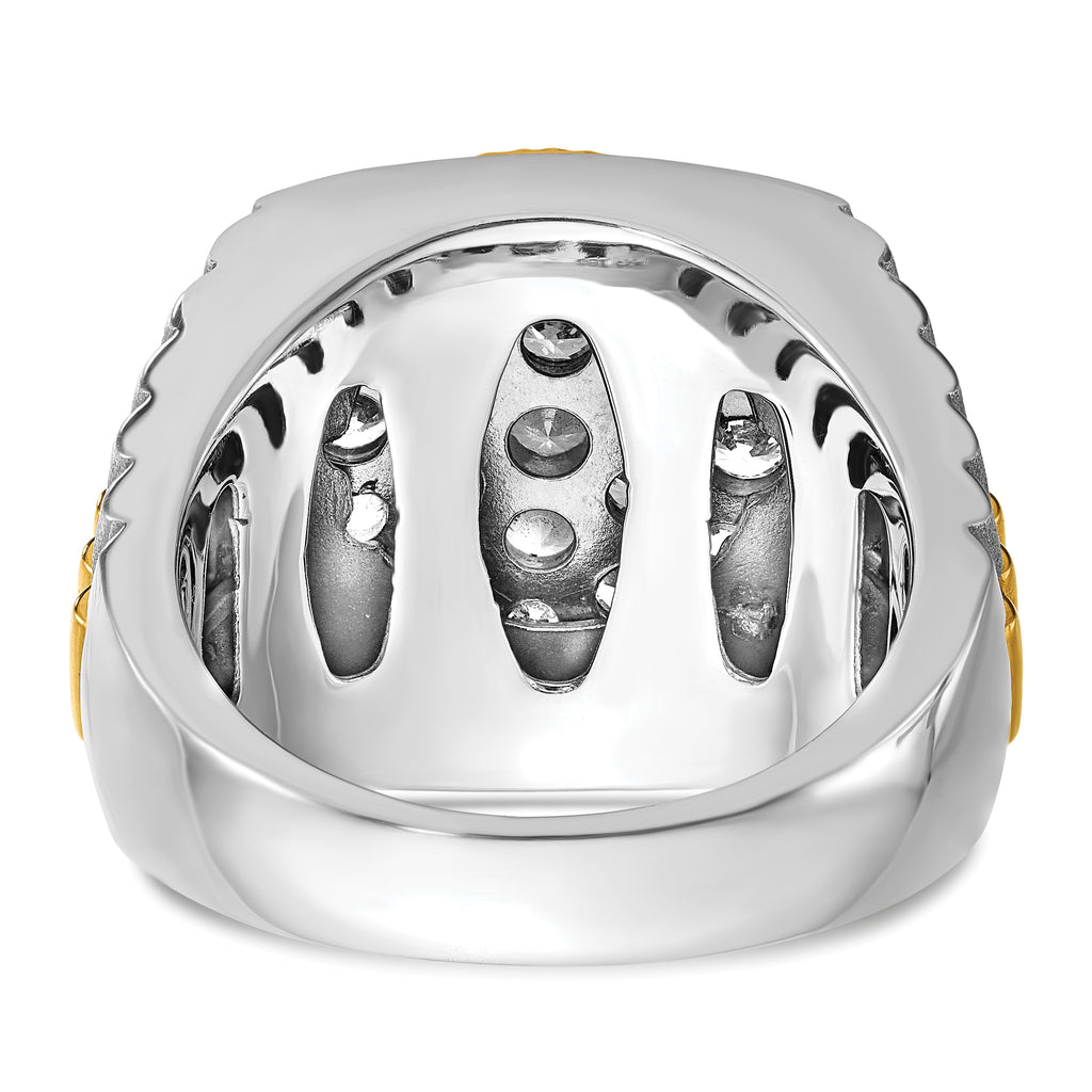14k Two-tone Men's Polished Satin and Ribbed Round Cluster Ring Mounting, Mounting Only - Sophia Jewelers