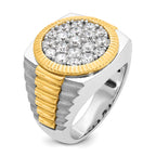 14k Two-tone Men's Polished Satin and Ribbed Round Cluster Ring Mounting, Mounting Only - Sophia Jewelers