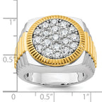 14k Two-tone Men's Polished Satin and Ribbed 2 1/8 Carat AA Quality Diamond Round Cluster Ring - Sophia Jewelers
