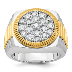 14k Two-tone Men's Polished Satin and Ribbed 2 1/8 Carat Lab Grown Diamond Round Cluster Ring - Sophia Jewelers