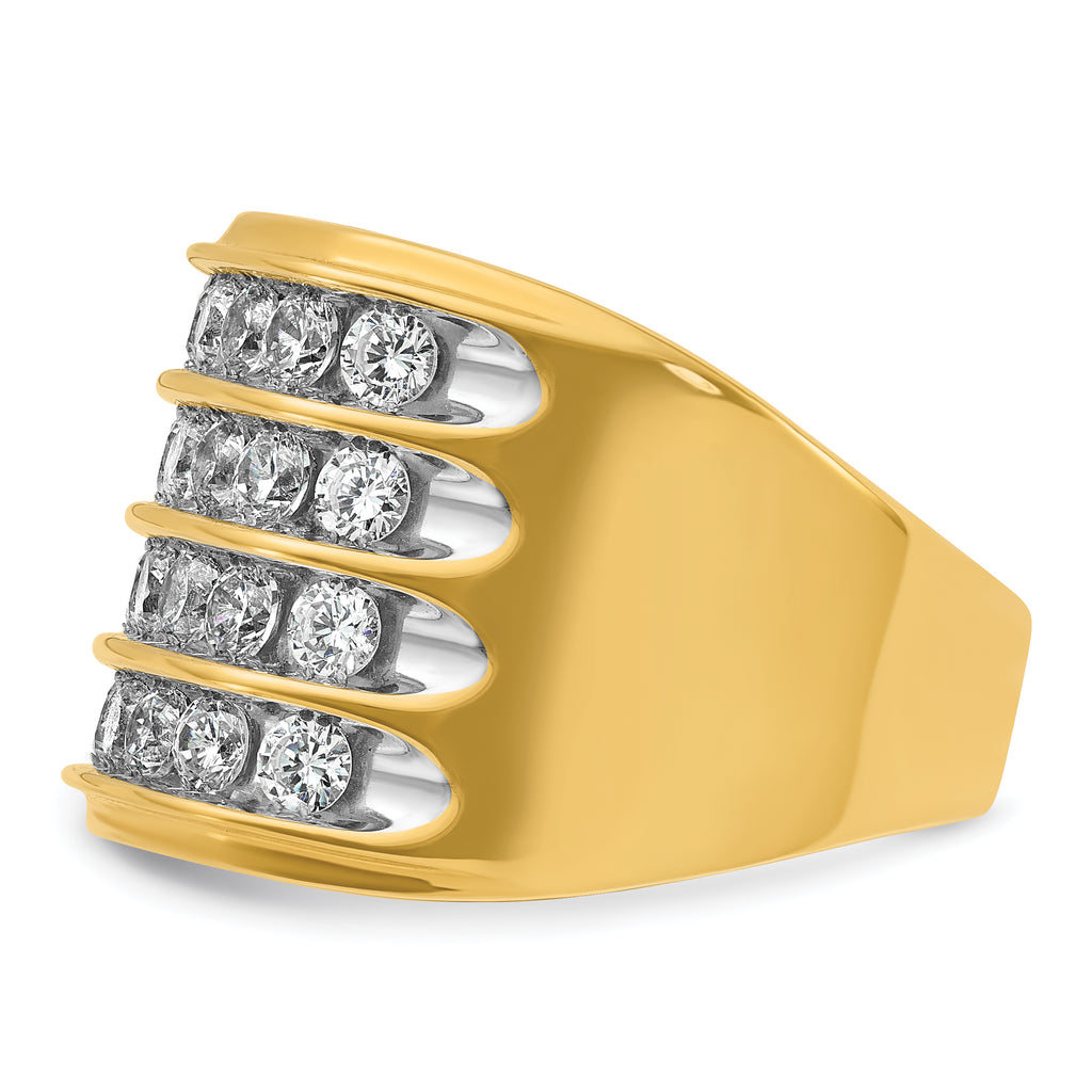 14k with White Rhodium Men's Polished 4-Row 3 5/8 Carat AA Quality Diamond Ring - Sophia Jewelers