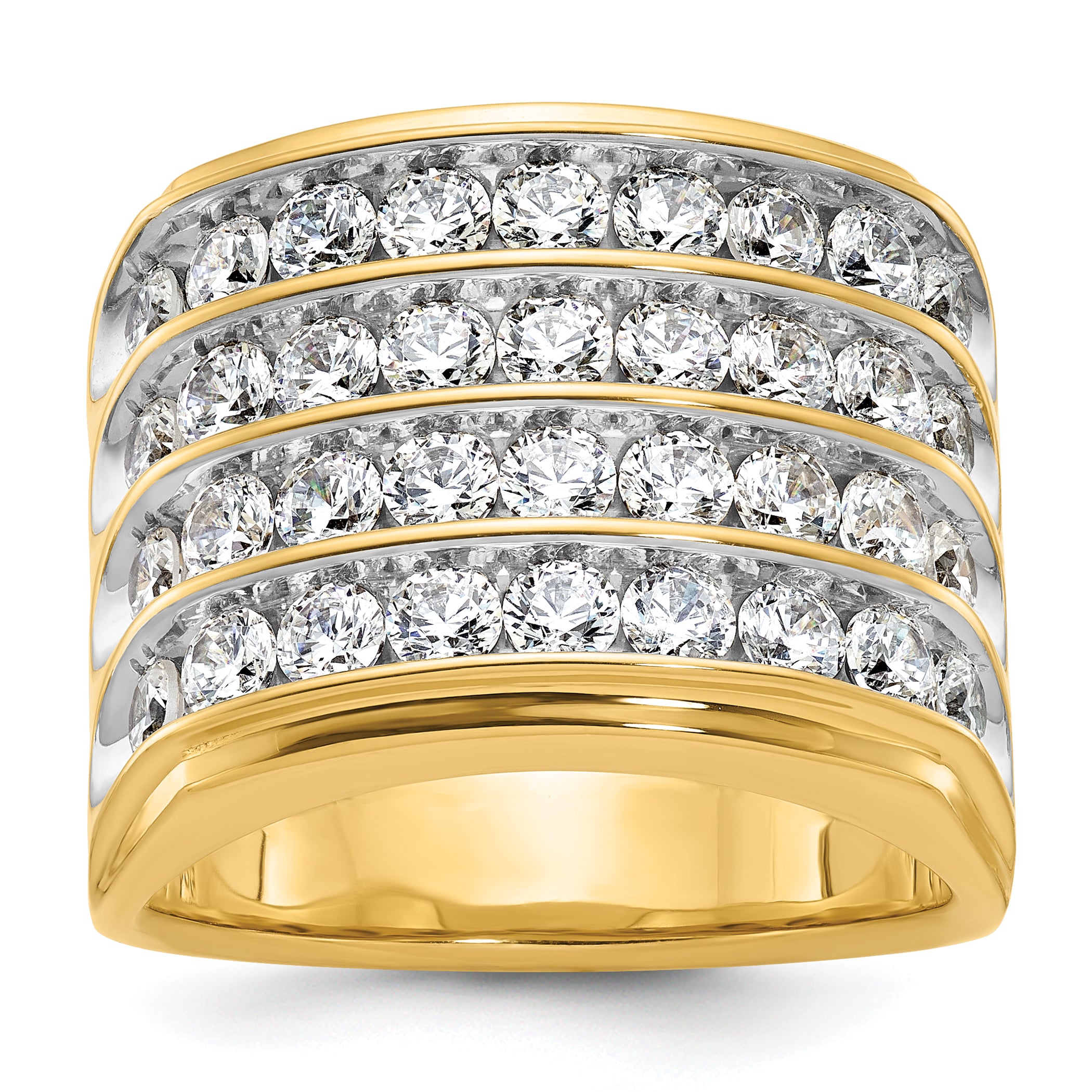14k with White Rhodium Men's Polished 4-Row 3 5/8 Carat AA Quality Diamond Ring - Sophia Jewelers