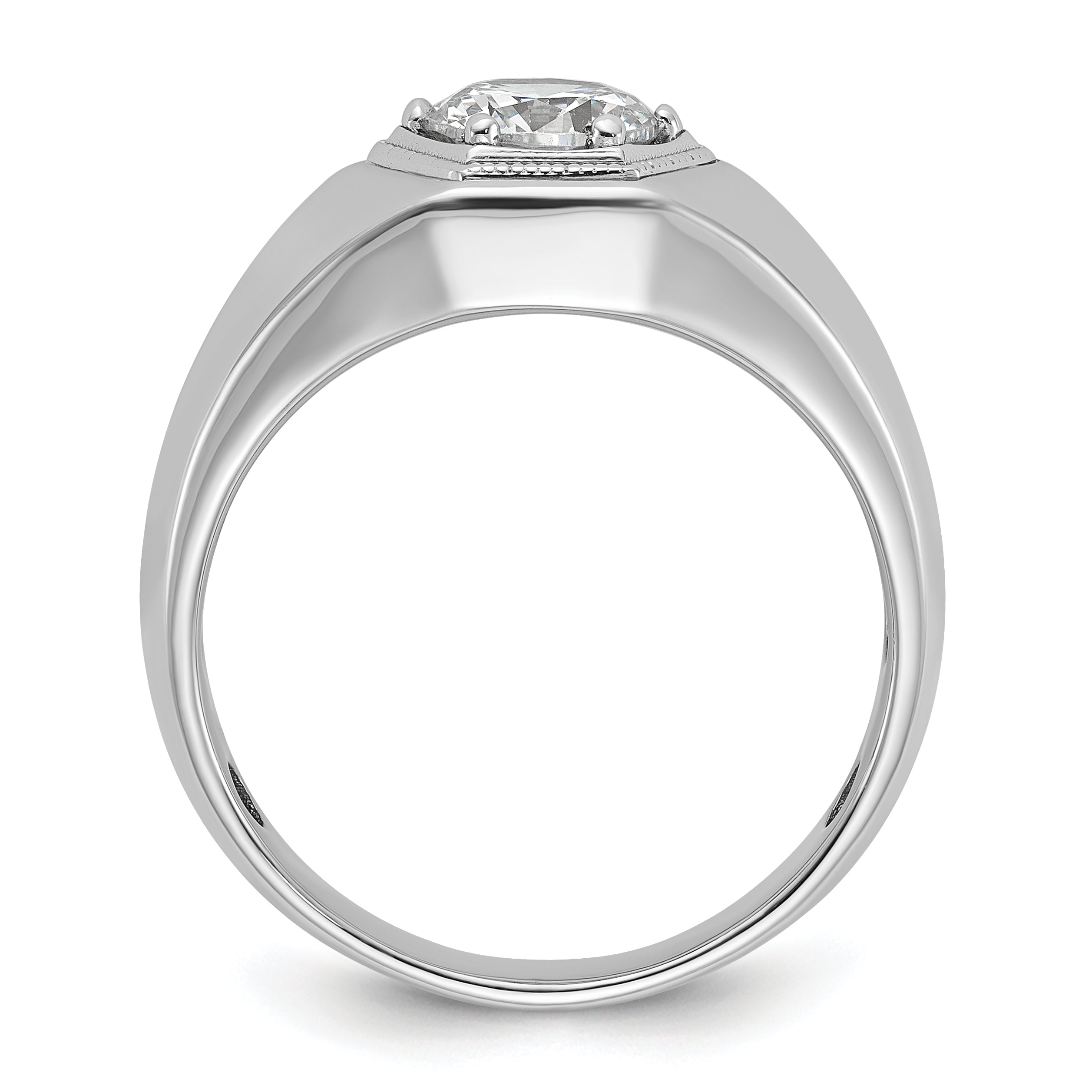 14k White Gold 1 carat Lab Grown Diamond VS/SI+ G+ Complete Polished and Beaded Men's Ring