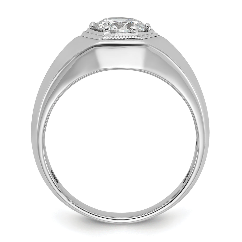14k White Gold 1 carat Lab Grown Diamond VS/SI+ G+ Complete Polished and Beaded Men's Ring