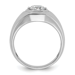 14k White Gold 1 carat Lab Grown Diamond VS/SI+ G+ Complete Polished and Beaded Men's Ring
