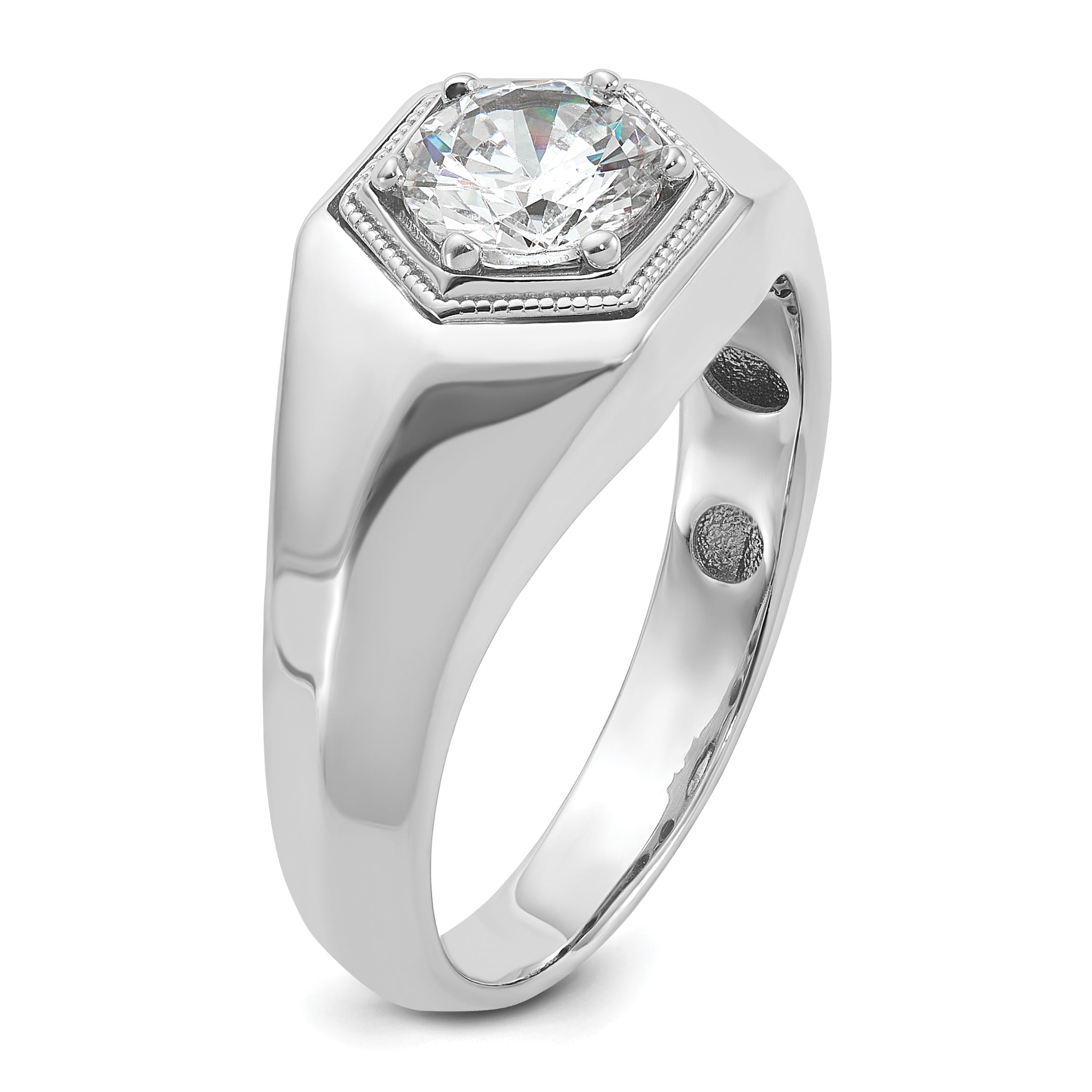 14k White Gold 1 carat Lab Grown Diamond VS/SI+ G+ Complete Polished and Beaded Men's Ring