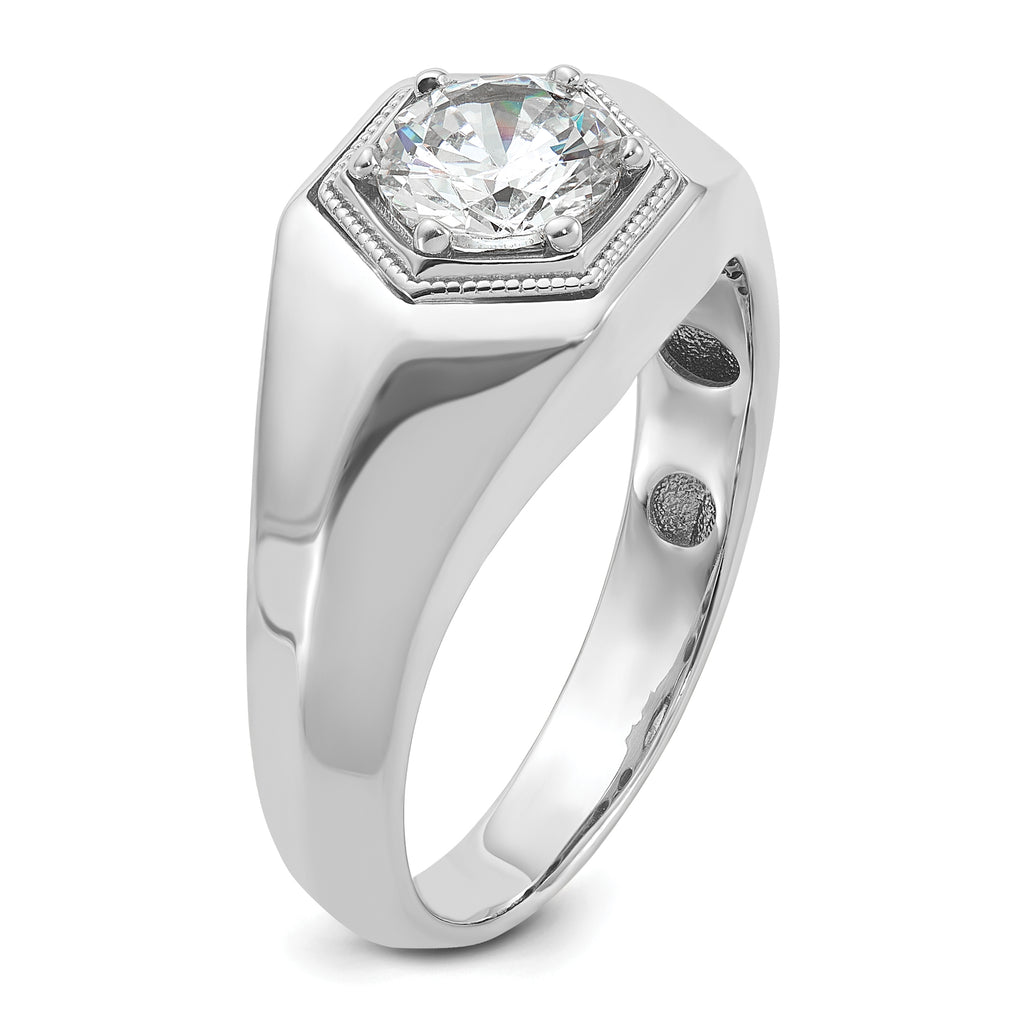 14k White Gold 1 carat Lab Grown Diamond VS/SI+ G+ Complete Polished and Beaded Men's Ring