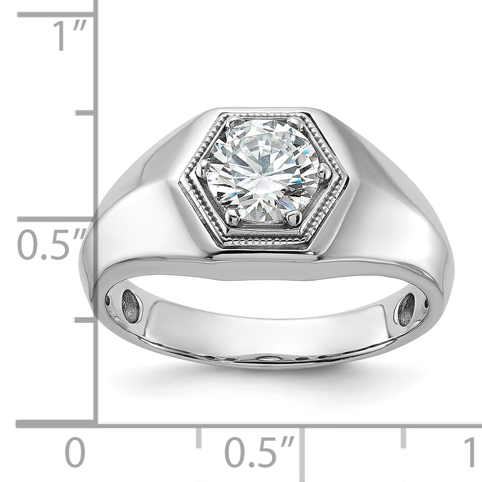 14k White Gold 1 carat Lab Grown Diamond VS/SI+ G+ Complete Polished and Beaded Men's Ring