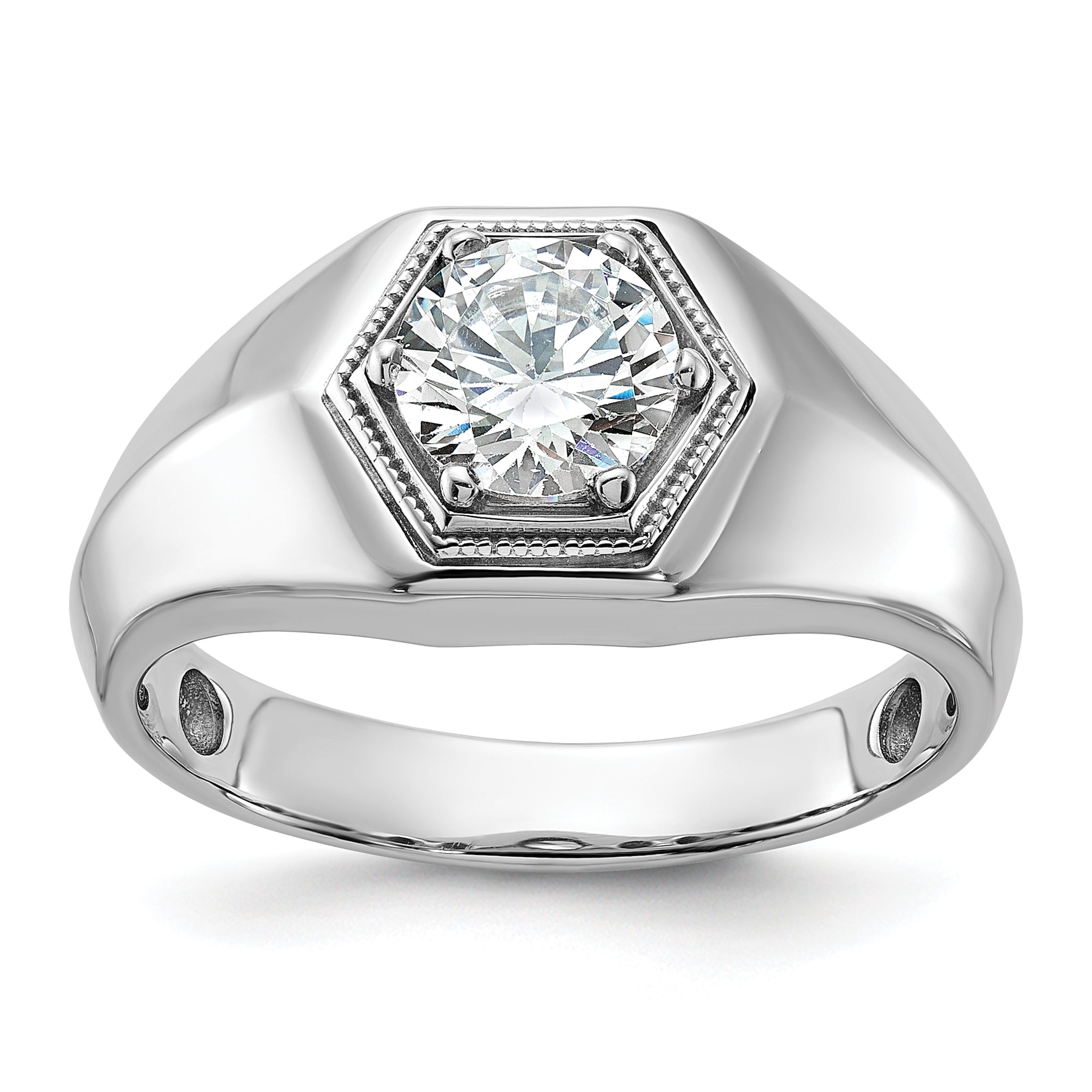 14k White Gold 1 carat Lab Grown Diamond VS/SI+ G+ Complete Polished and Beaded Men's Ring Main image