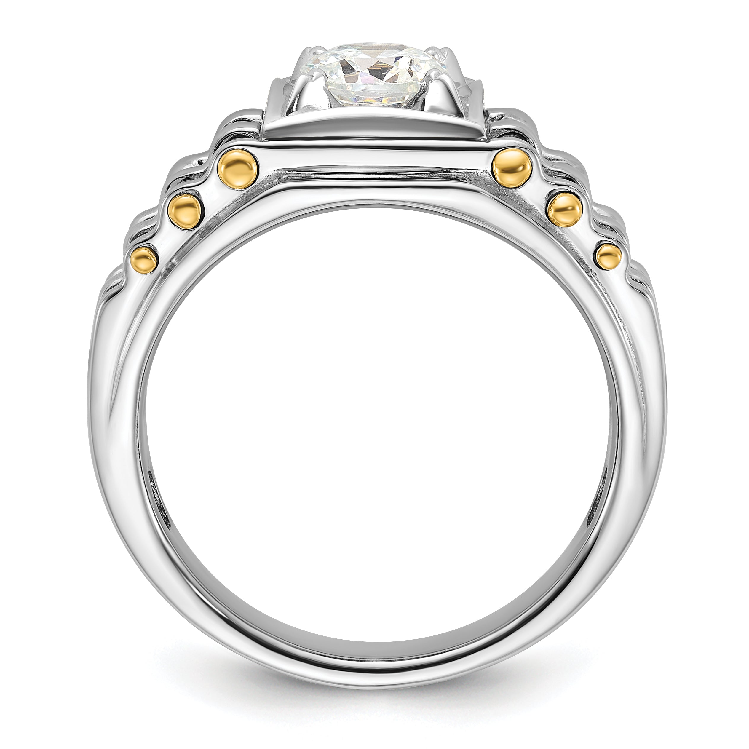 14k Two-tone 1 carat Lab Grown Diamond VS/SI+ G+ Polished and Brushed Textured Complete Men's Ring Secondary image