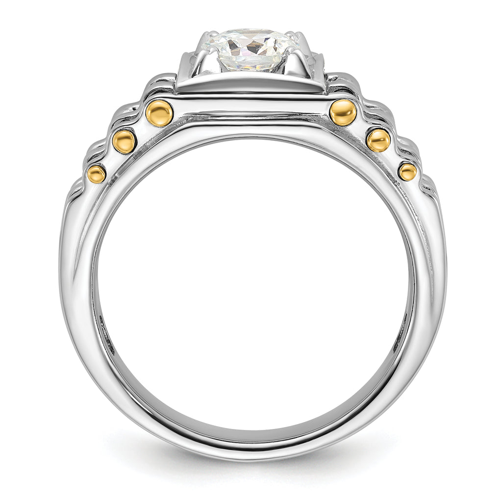14k Two-tone 1 carat Lab Grown Diamond VS/SI+ G+ Polished and Brushed Textured Complete Men's Ring