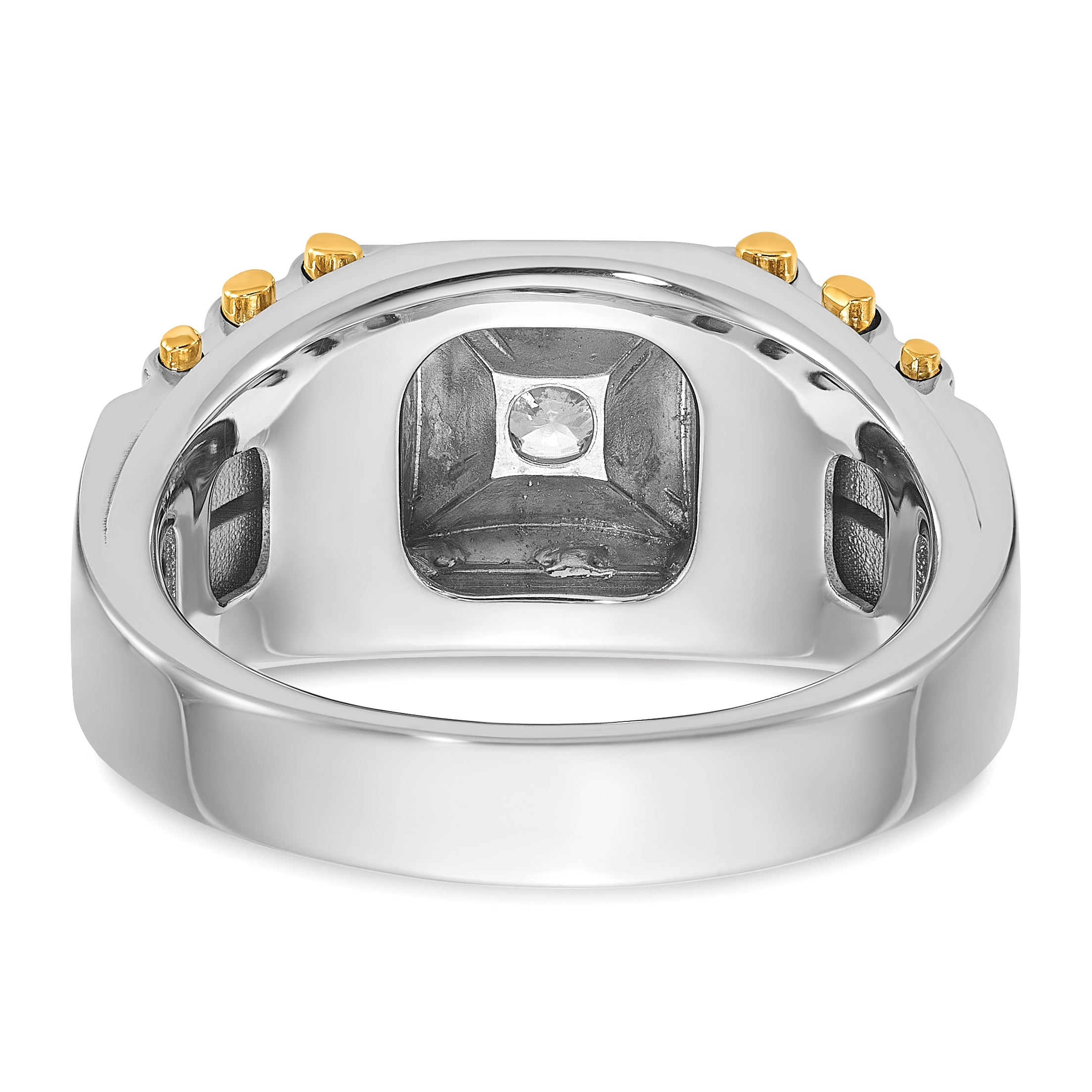 14k Two-tone 1 carat Lab Grown Diamond VS/SI+ G+ Polished and Brushed Textured Complete Men's Ring