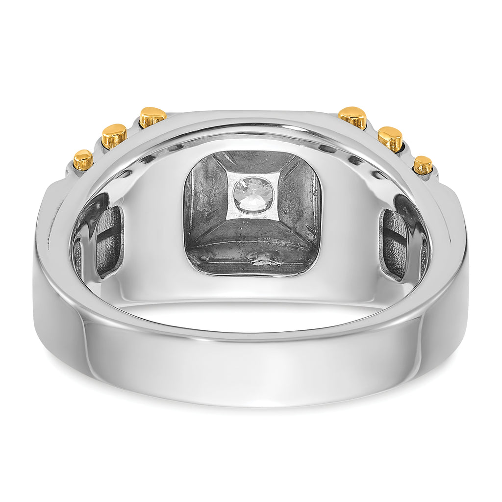 14k Two-tone 1 carat Lab Grown Diamond VS/SI+ G+ Polished and Brushed Textured Complete Men's Ring