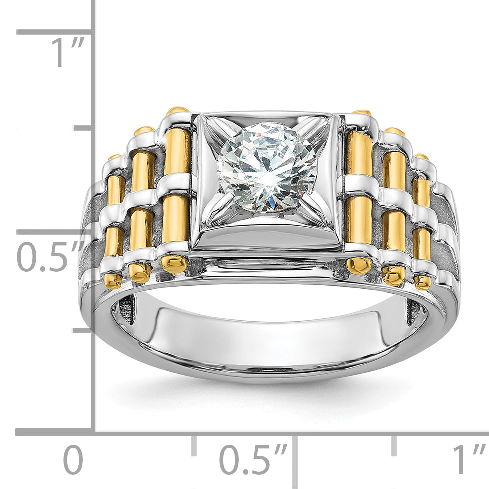 14k Two-tone 1 carat Lab Grown Diamond VS/SI+ G+ Polished and Brushed Textured Complete Men's Ring