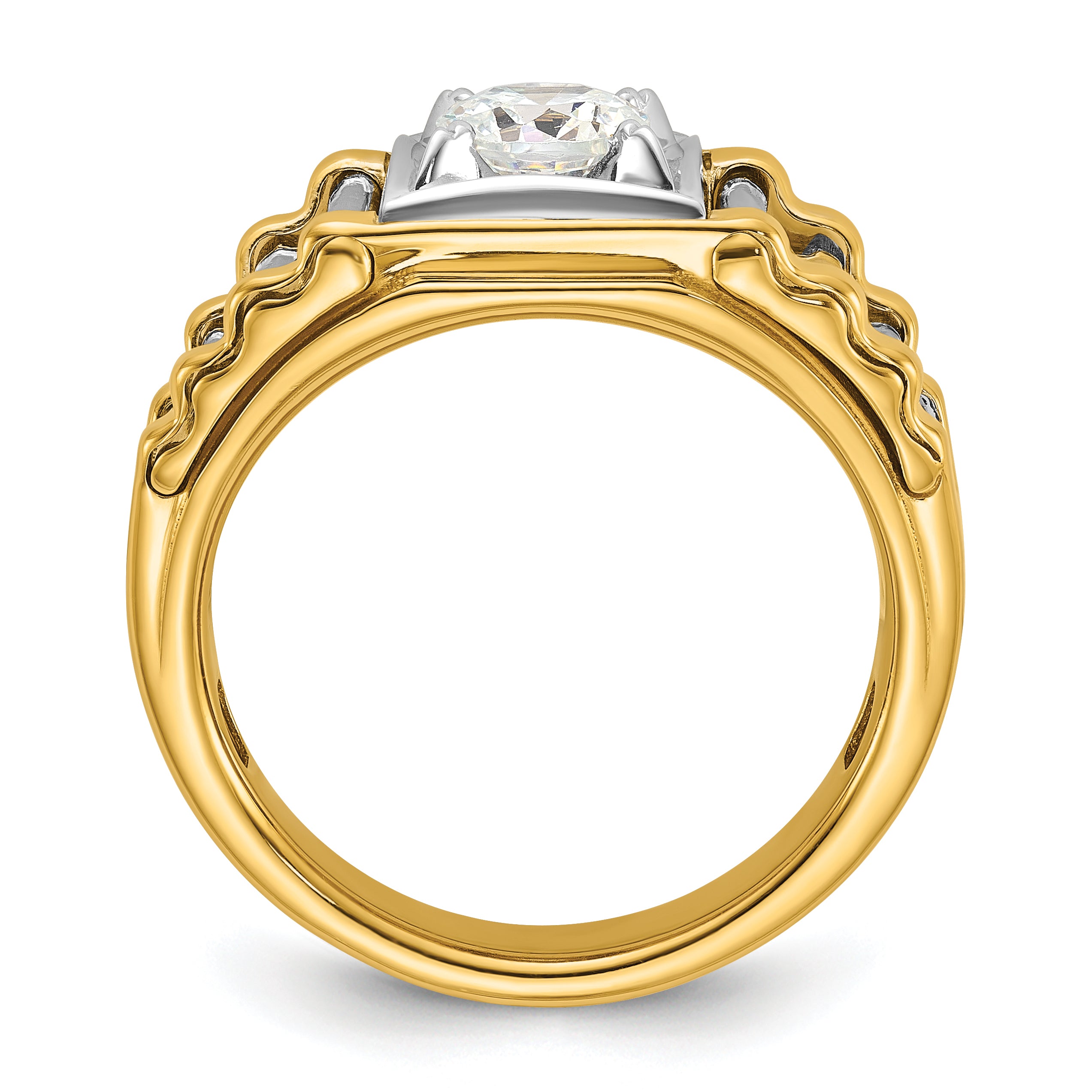 14k Two-Tone 1 carat Lab Grown Diamond VS/SI+ G+ Polished and Ribbed Complete Men's Ring Secondary image