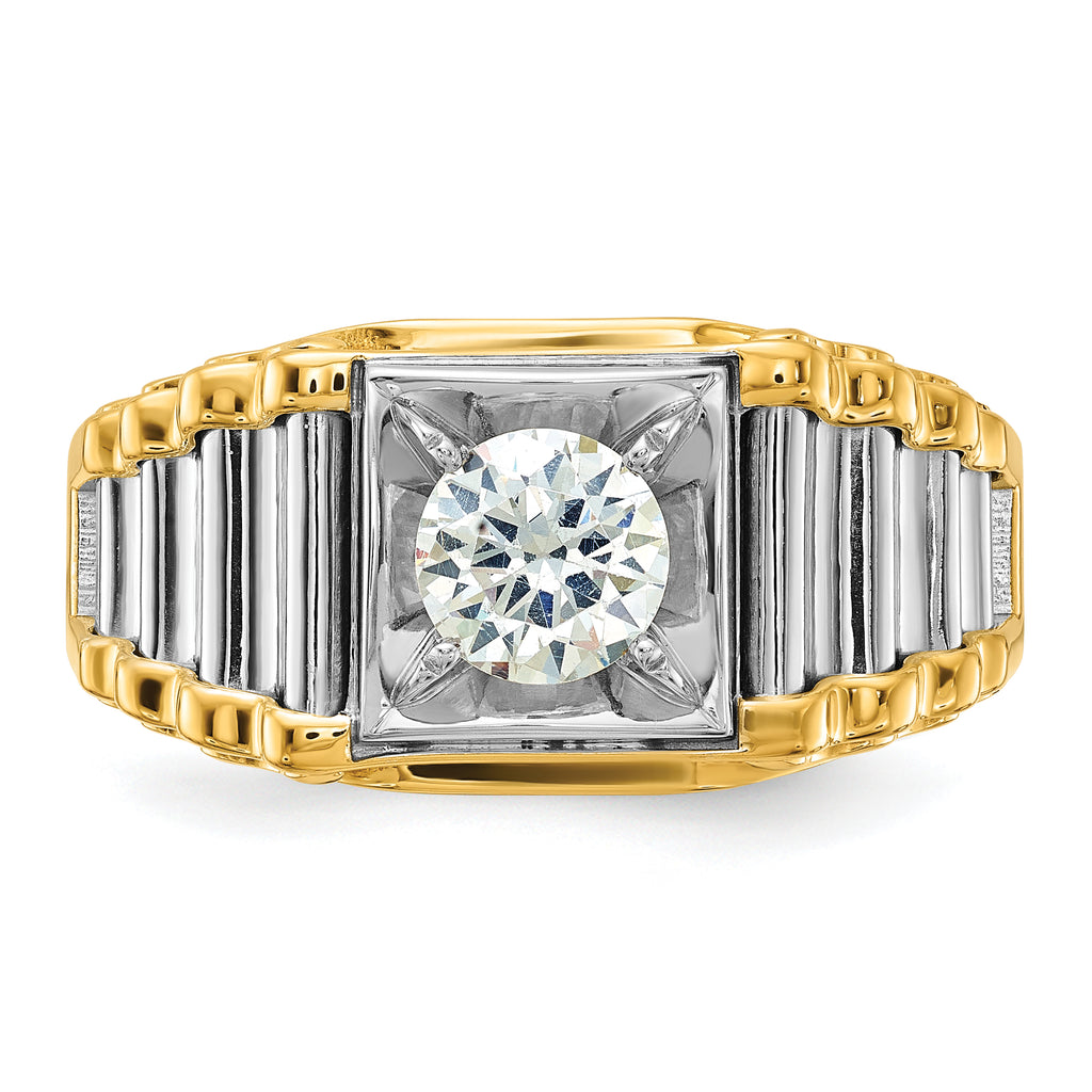 14k Two-Tone 1 carat Lab Grown Diamond VS/SI+ G+ Polished and Ribbed Complete Men's Ring
