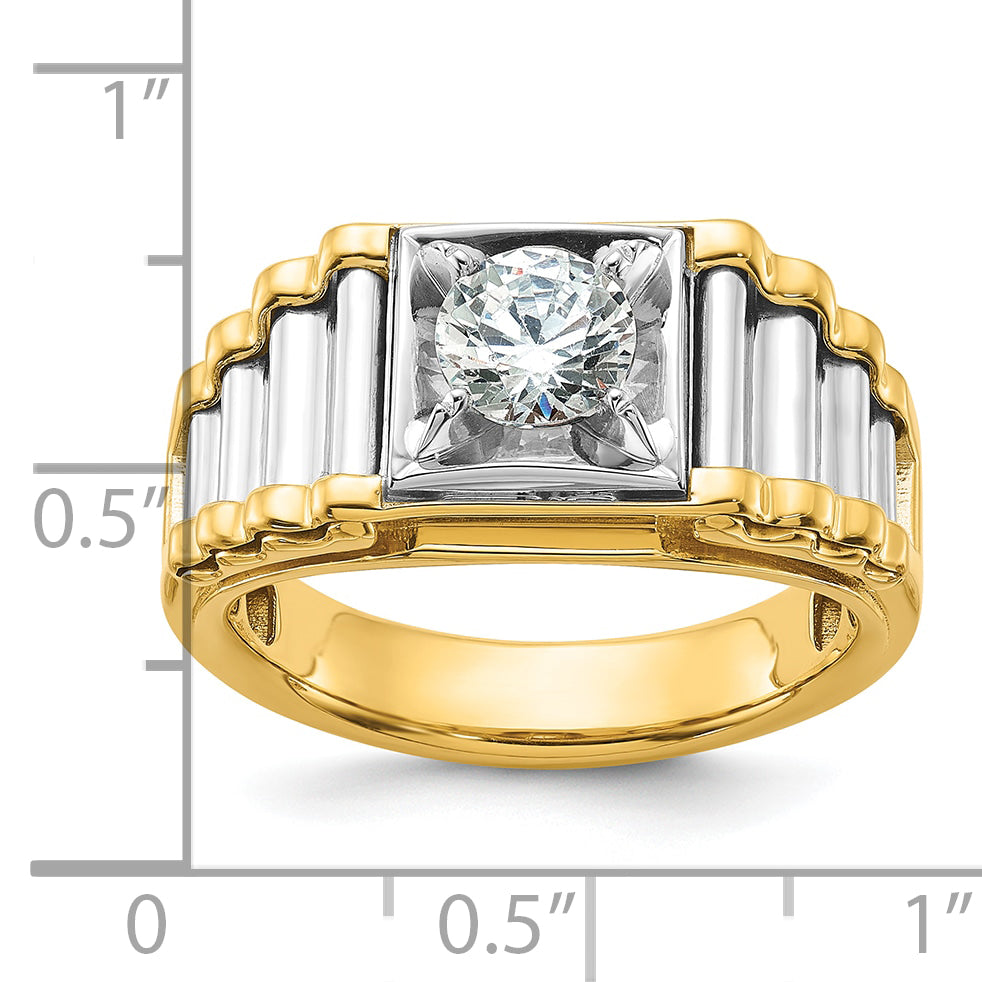 14k Two-Tone 1 carat Lab Grown Diamond VS/SI+ G+ Polished and Ribbed Complete Men's Ring