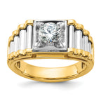 14k Two-Tone 1 carat Lab Grown Diamond VS/SI+ G+ Polished and Ribbed Complete Men's Ring
