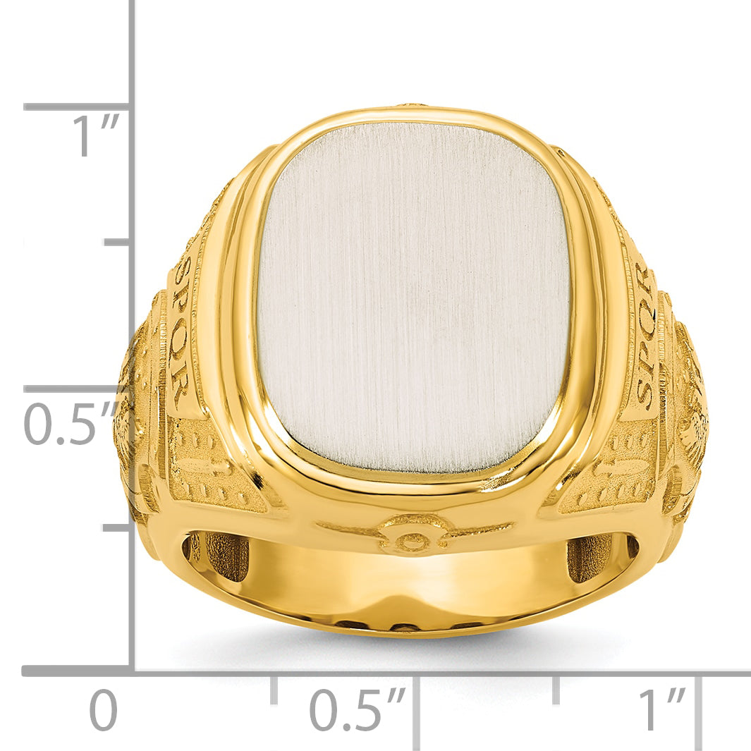14k Two-Tone Engravable Square with Rounded Corners Signet ring