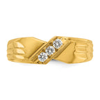 14k Men's Polished and Grooved 3-Stone 1/5 Carat AA Quality Diamond Ring - Sophia Jewelers