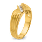 14k Mens Polished and Grooved 3-Stone Ring Mounting, Mounting Only - Sophia Jewelers
