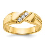14k Mens Polished and Grooved 3-Stone Ring Mounting, Mounting Only - Sophia Jewelers