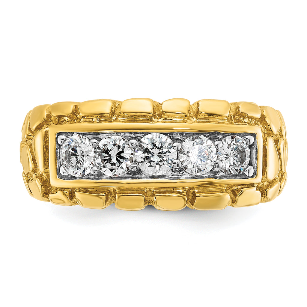 14k Mens 1 carat Diamond 5-Stone Nugget Complete Ring - Sophia Jewelers