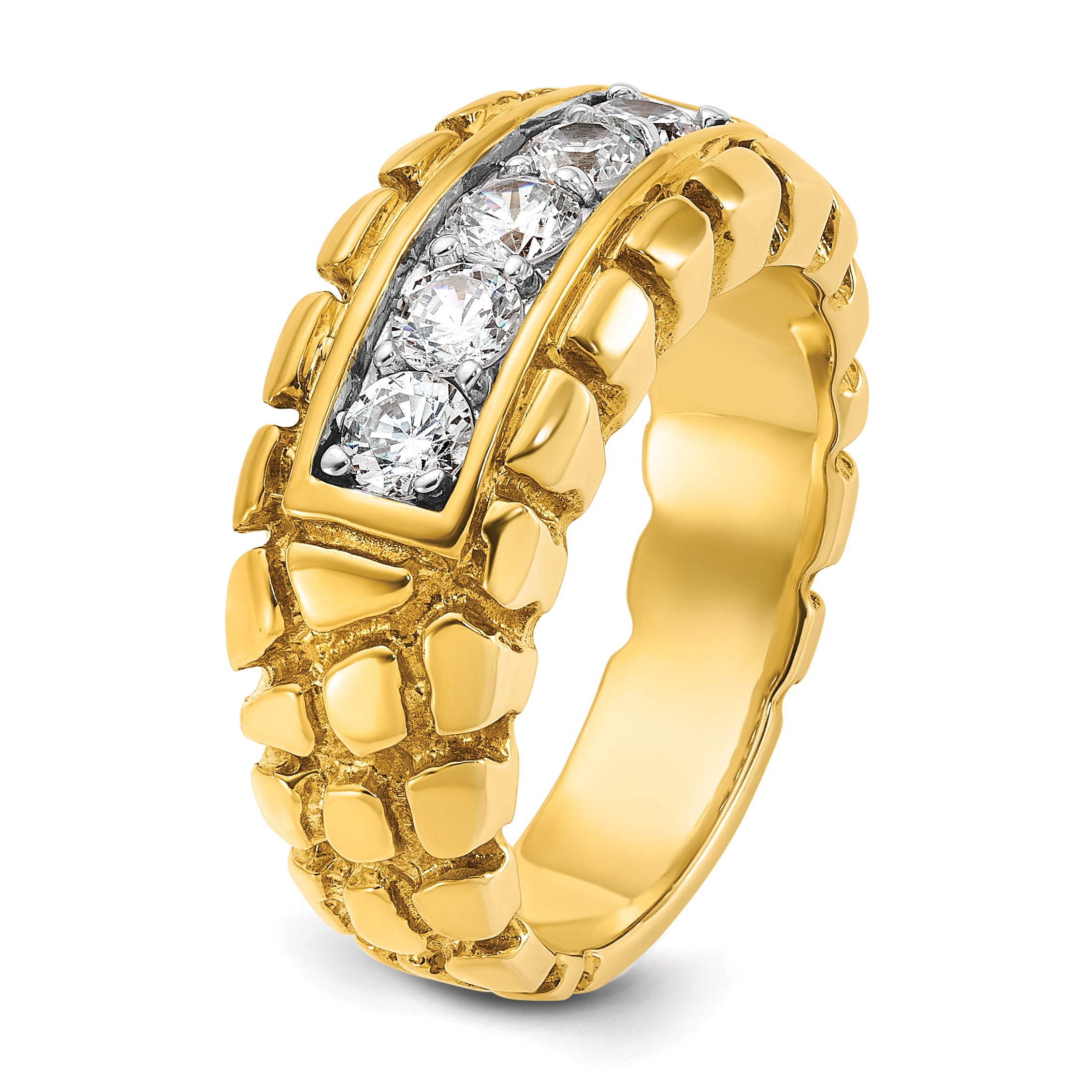 14k Mens 1 carat Diamond 5-Stone Nugget Complete Ring - Sophia Jewelers